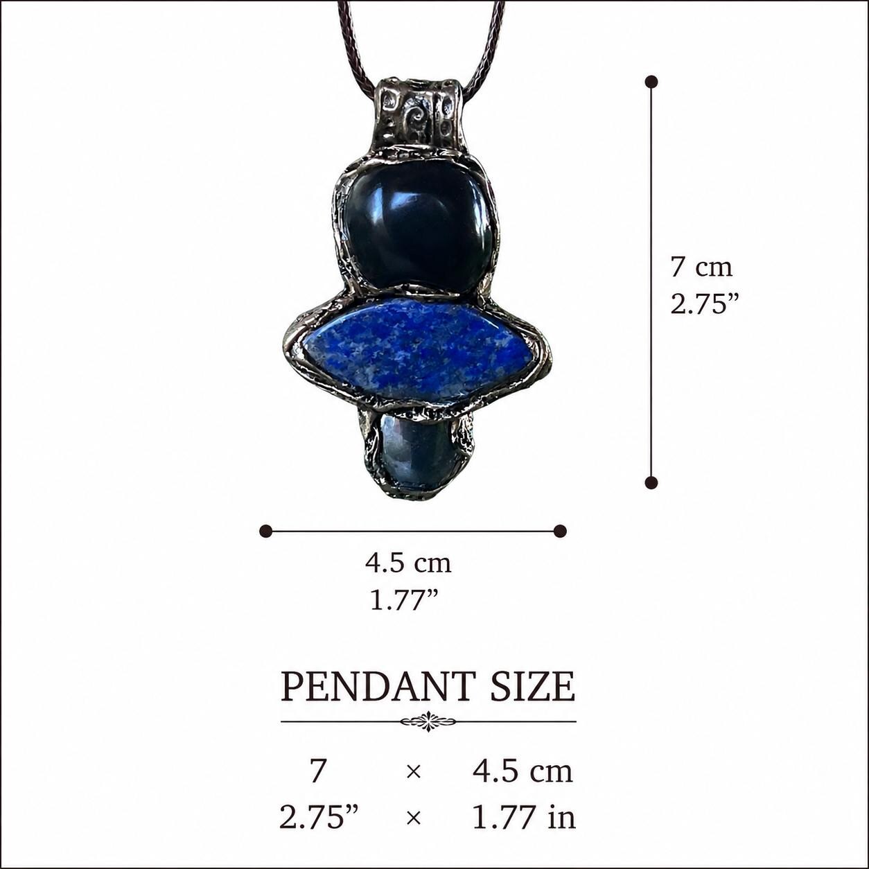 Obsidian Lapis Lazuli Hematite Pendant Necklace -  Empath Protection Crystal Amulet