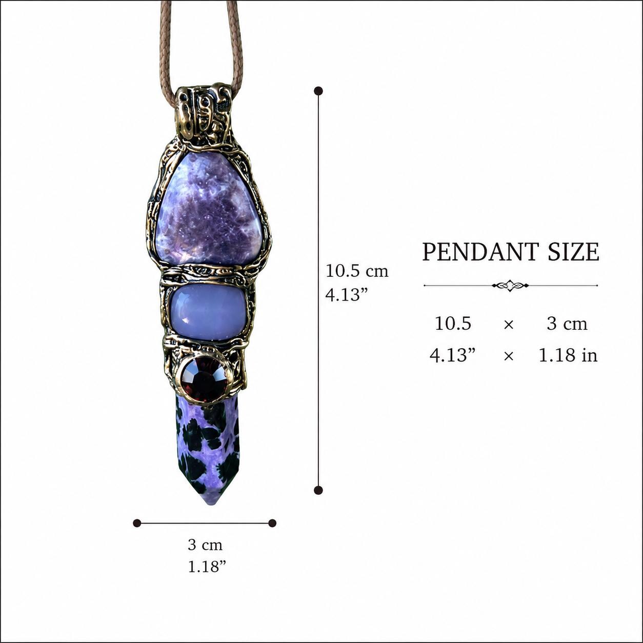 Lepidolite Charoite and Chalcedony Necklace - Purple Crystal Amulet