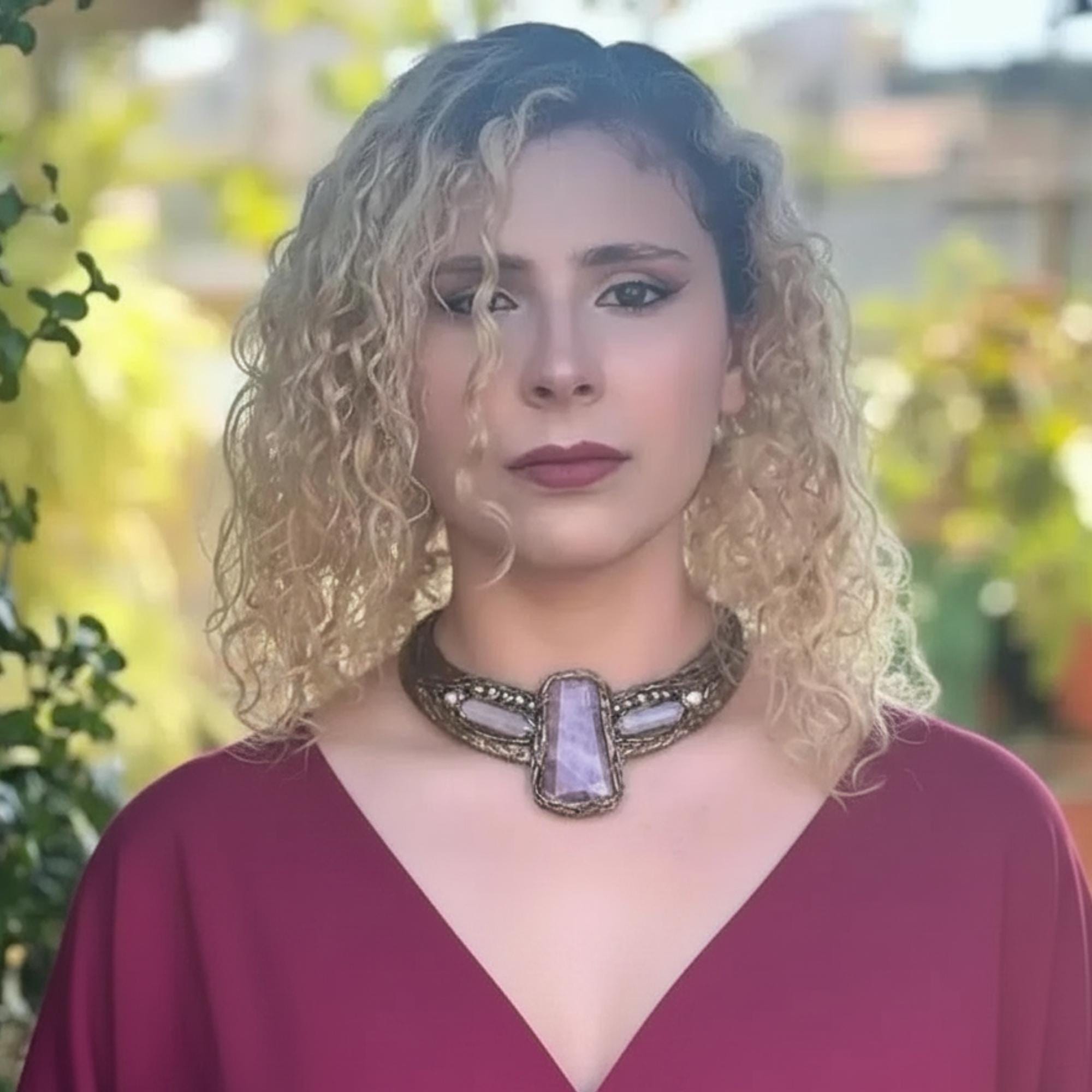Rose Quartz Choker Collar Evening Dress Necklace  - Unique Crystal Jewelry for Special Occasions