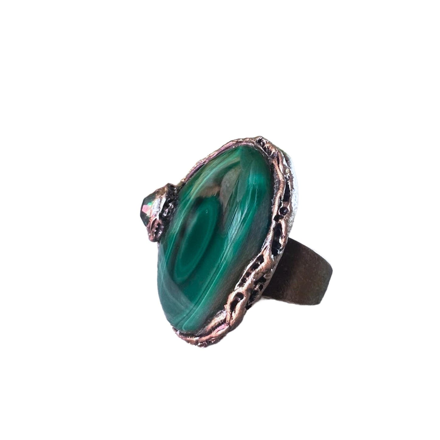 Chunky Malachite Green Stone Ring - Unique Statement Cocktail Jewelry