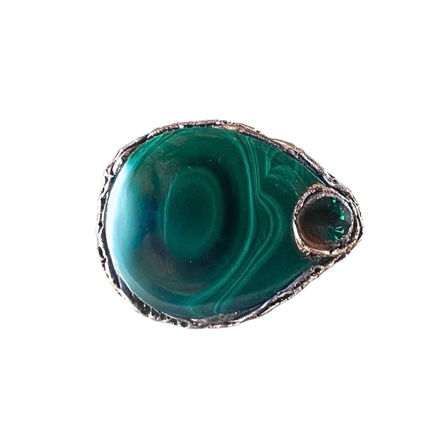 Chunky Malachite Green Stone Ring - Unique Statement Cocktail Jewelry