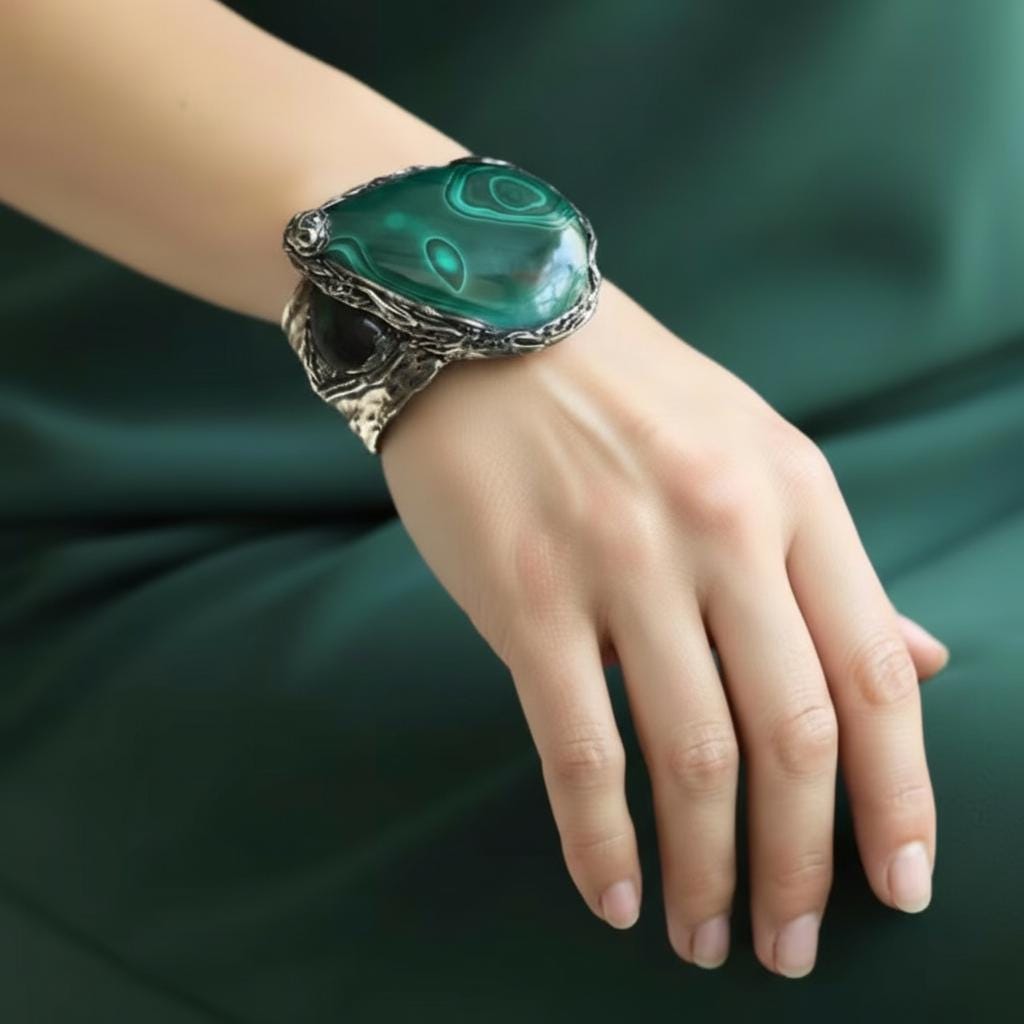 Chunky Malachite Green Stone Ring - Unique Statement Cocktail Jewelry