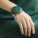 Chunky Malachite Green Stone Ring - Unique Statement Cocktail Jewelry