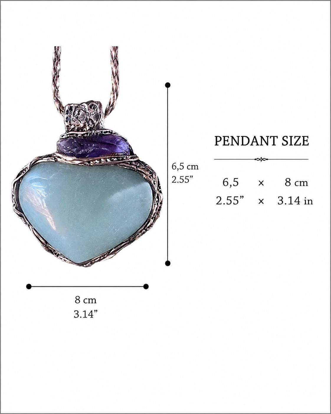 Green Aventurine Amethyst Pendant Necklace -  Large Heart Crystal Amulet