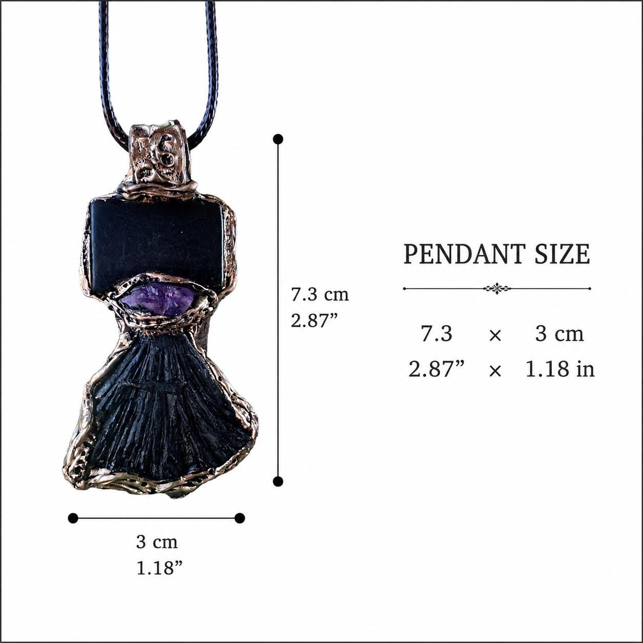 Shungite Kyanite Amethyst Pendant Necklace -  Protection Crystal Amulet