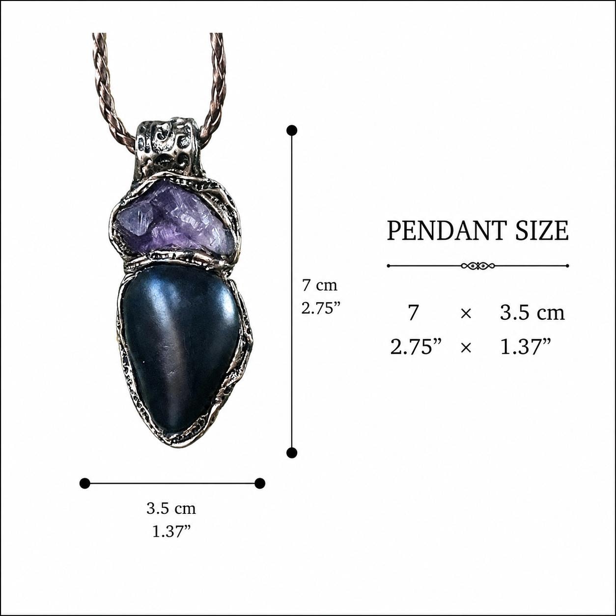 Shungite Raw Amethyst Pendant Necklace -  Empath Protection Amulet
