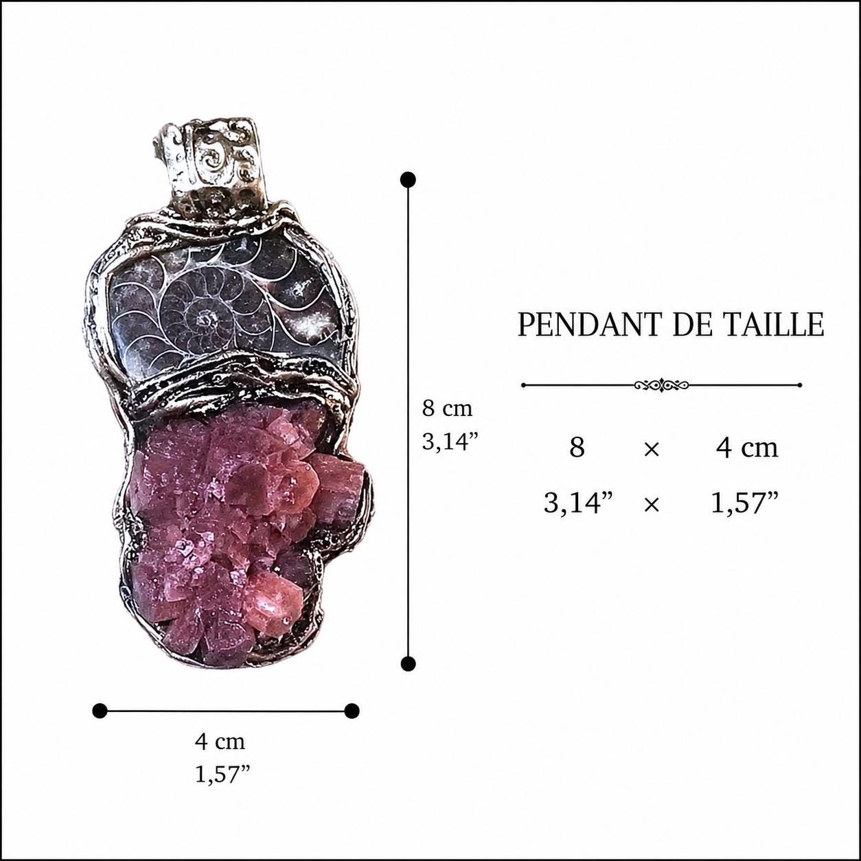 Ammonite Fossil and Aragonite Pendant -  Natural Earth Stone Amulet Jewelry