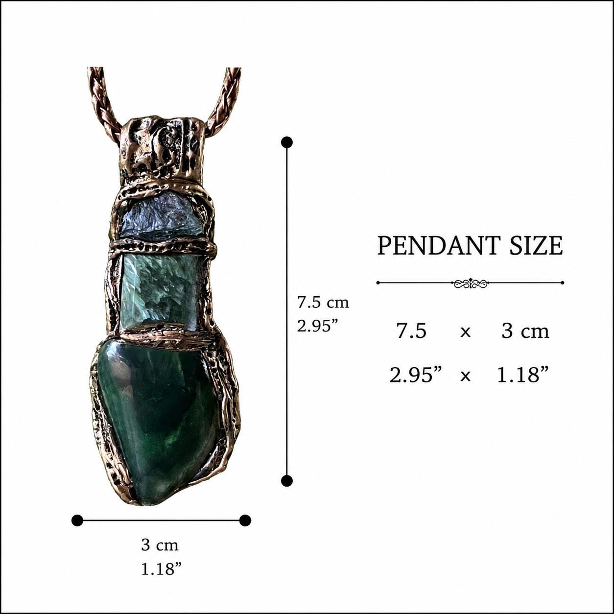 Seraphinite Amulet Pendant Necklace with Jade and Apatite - Green Healing Spiritual Jewelry