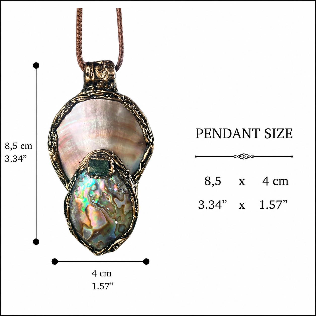 Mother of Pearl Necklace with Abalone and Epidote - Statement Shell Jewelry