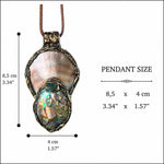 Mother of Pearl Necklace with Abalone and Epidote - Statement Shell Jewelry