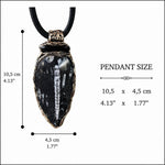 Black Onyx Pendant Beaded Necklace with Large Fossil - Bold Statement Gemstone Jewelry
