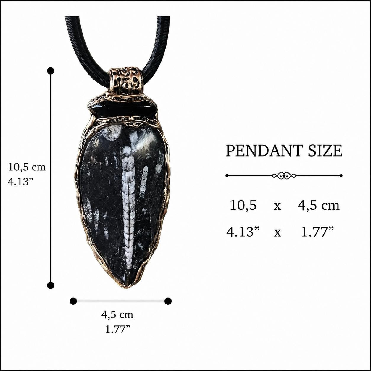 Black Onyx Pendant Beaded Necklace with Large Fossil - Bold Statement Gemstone Jewelry