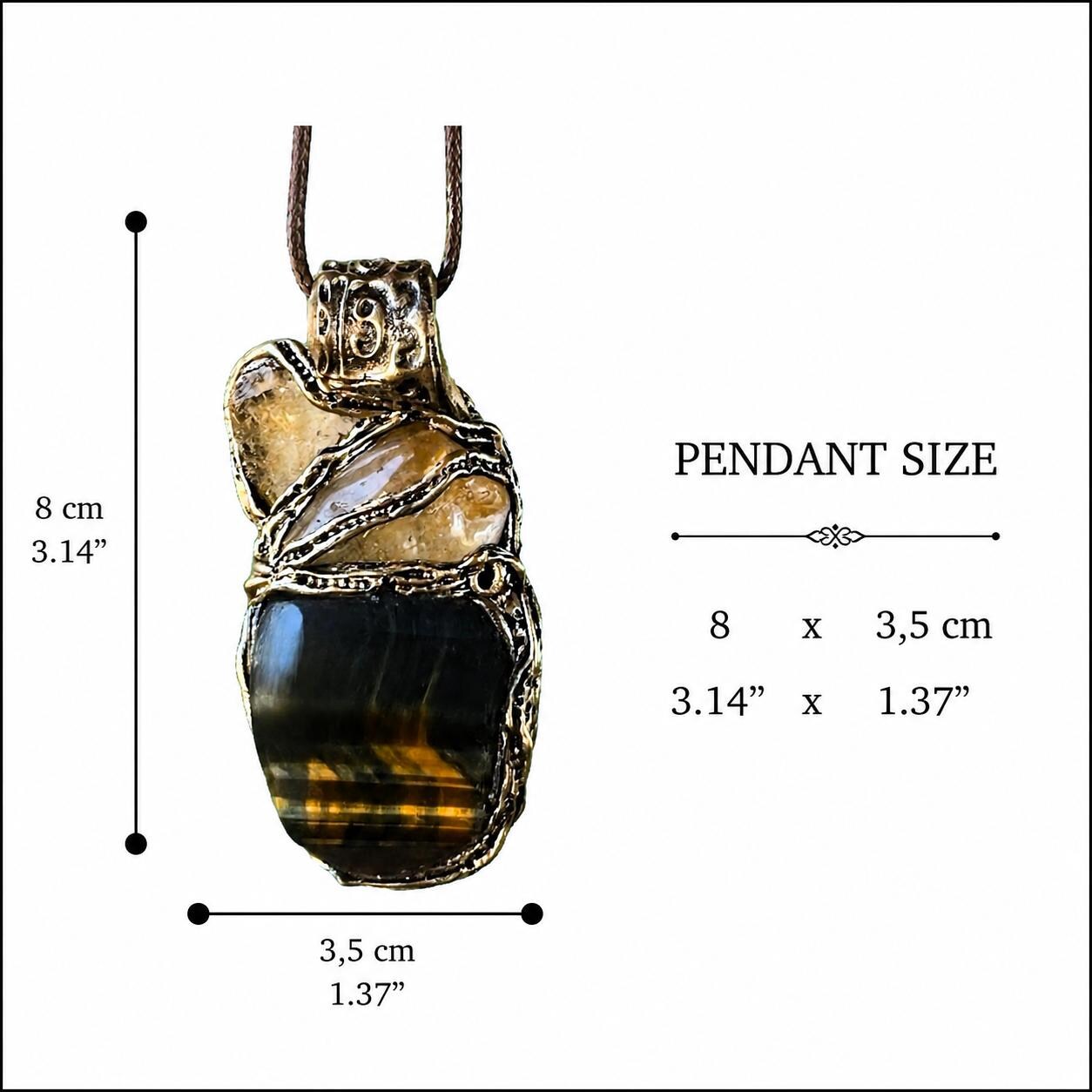 Tiger’s Eye and Citrine Talisman Pendant Necklace -  Crystal Amulet for Abundance