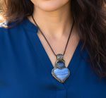 Blue Lace Agate and Chalcedony Heart Stone Pendant Necklace - Healing Crystal Amulet