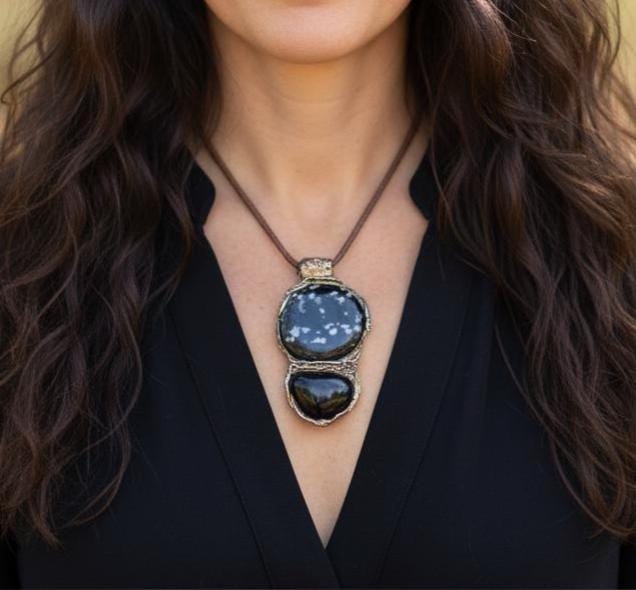 Obsidian Сrystal Amulet Necklace -  Empath Protection Black Stone Pendant