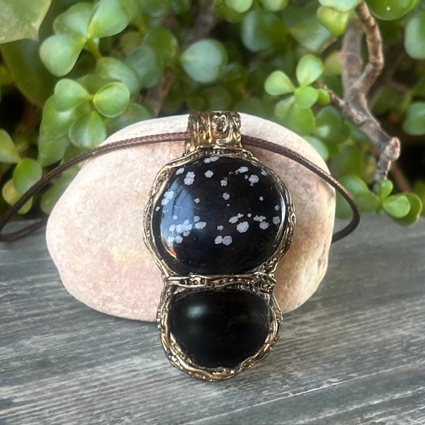 Obsidian Сrystal Amulet Necklace -  Empath Protection Black Stone Pendant
