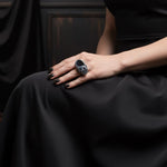 Black Onyx Skull Ring -  Gothic Sculptural Statement Ring for Women