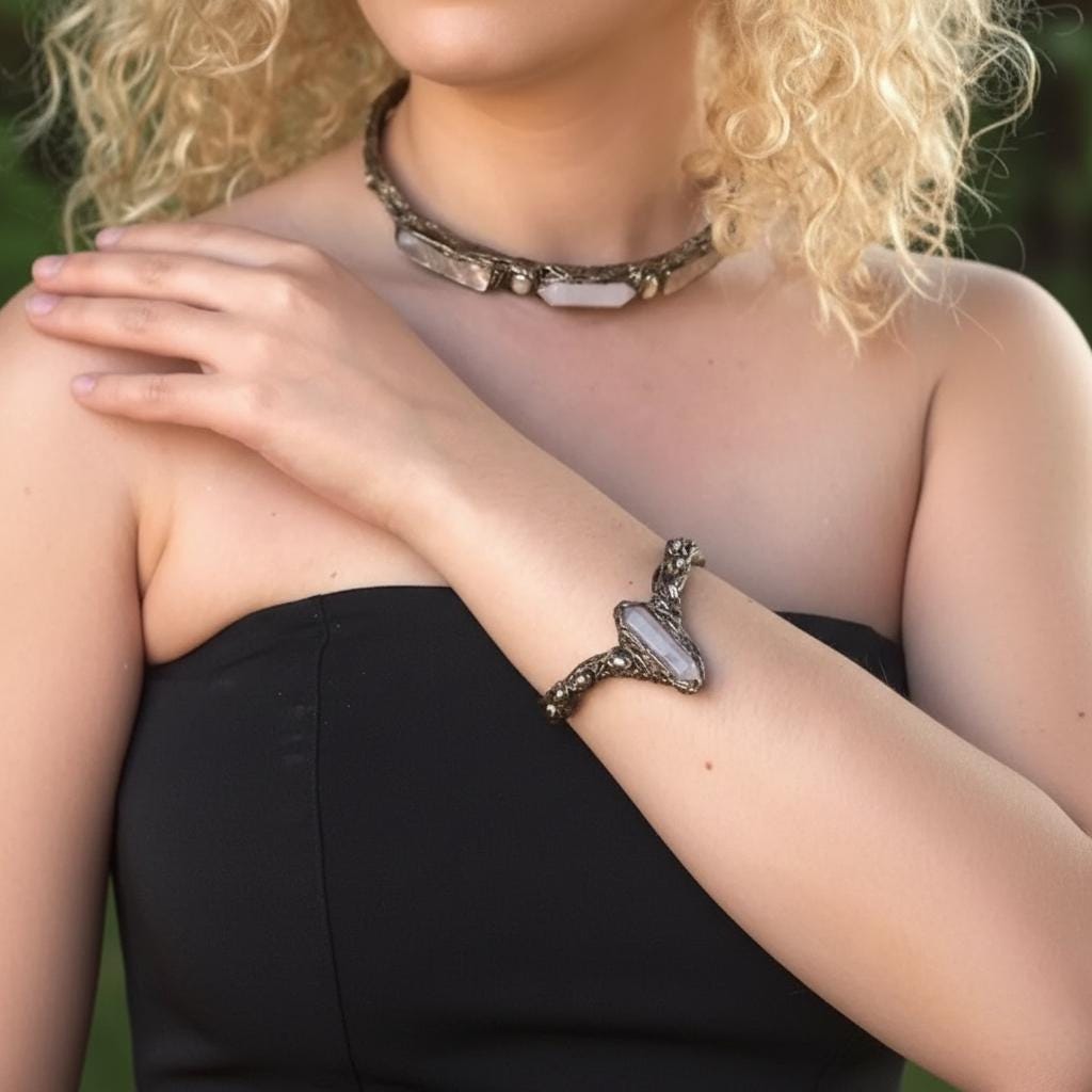 Mother of Pearl Statement Choker Necklace with Quartz and Baroque Pearls