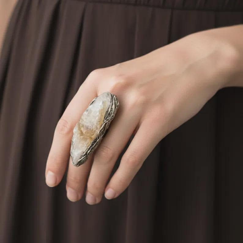 Citrine and Pyrite Pendant Necklace -  Good Luck Raw Crystal Amulet