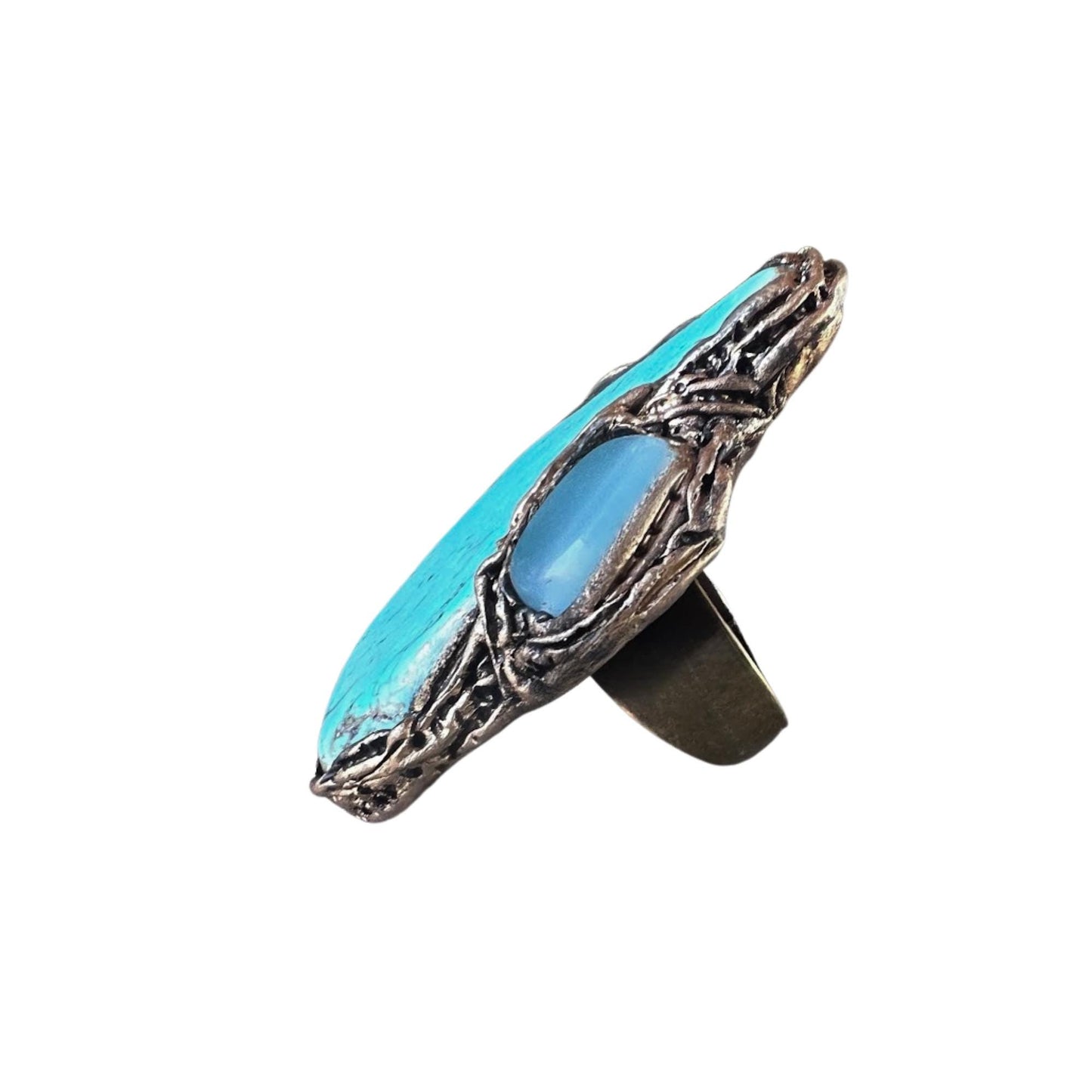 Turquoise Howlite and Chalcedony Large Statement Ring Oversized Cocktail Ring