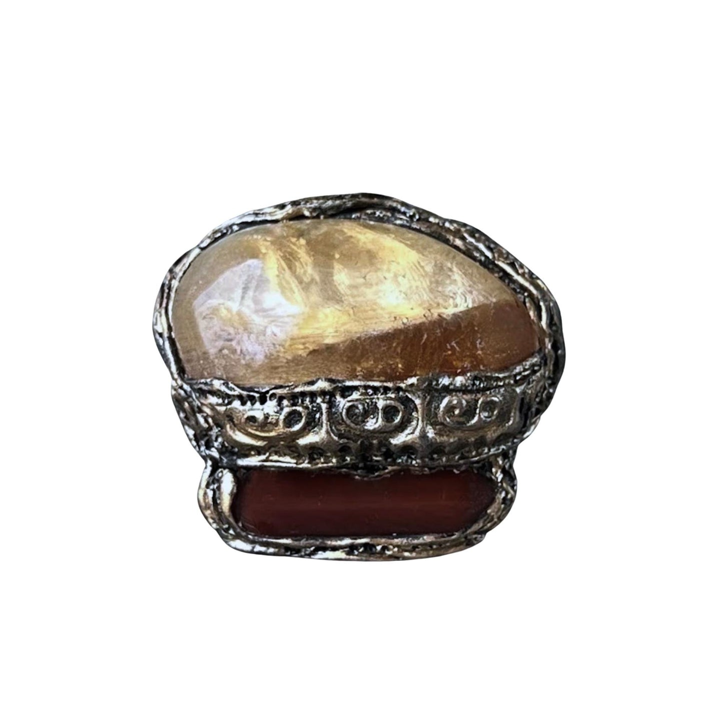 Oversized Citrine and Carnelian Crystal Ring -  Chunky Statement Cocktail Ring