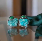 Ocean Jasper and Jadeite Statement Earrings -  Large Green Stone Clip-On Earrings