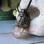 Citrine and Pyrite Pendant Necklace -  Good Luck Raw Crystal Amulet