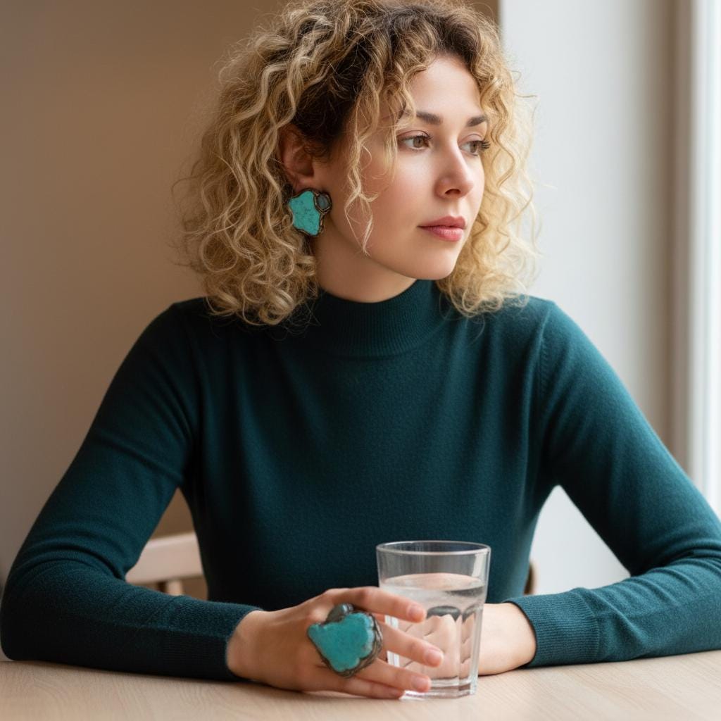 Turquoise and Chalcedony Statement Earrings -  Large Stone Clip-On Earrings