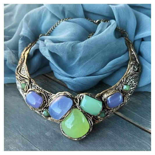 Green Onyx Chrysoprase and Chalcedony Choker Necklace -  Chunky Statement Collar