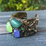 Onyx Chalcedony and Aventurine Wide Cuff Bracelet -  Green Stone Statement Bracelet