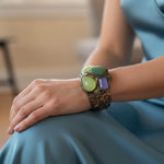 Onyx Chalcedony and Aventurine Wide Cuff Bracelet -  Green Stone Statement Bracelet