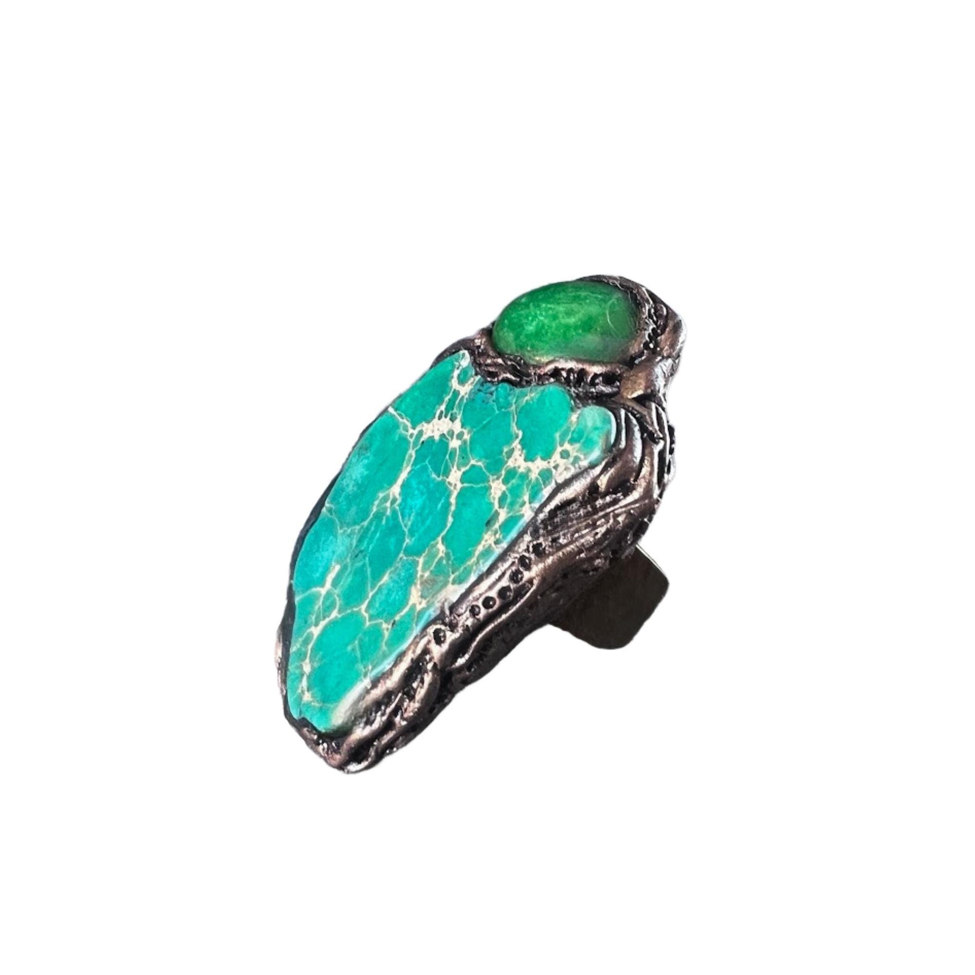Ocean Jasper and Jadeite Oversized Ring -  Green Chunky Cocktail Ring