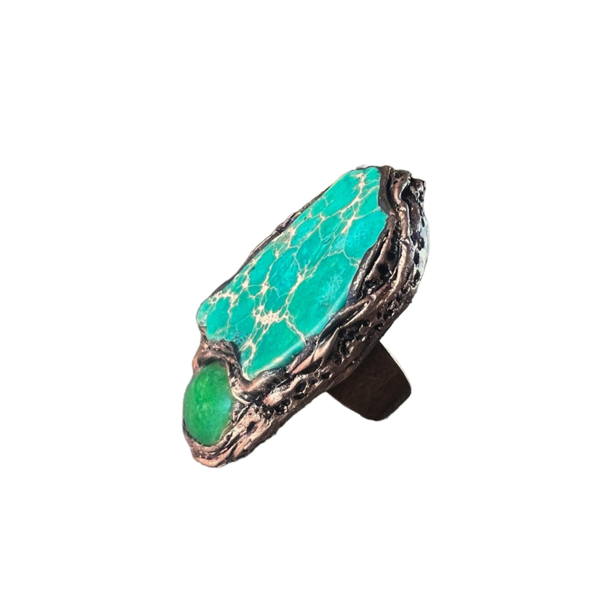 Ocean Jasper and Jadeite Oversized Ring -  Green Chunky Cocktail Ring