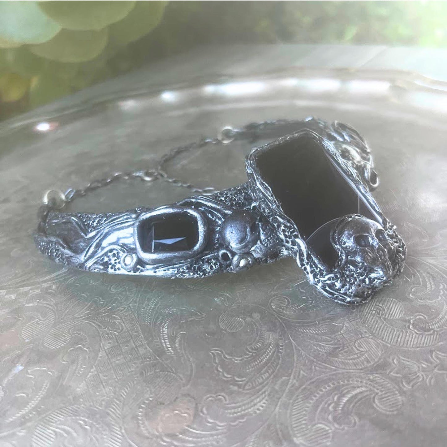 Onyx Skull Choker Necklace -  Gothic Statement Jewelry