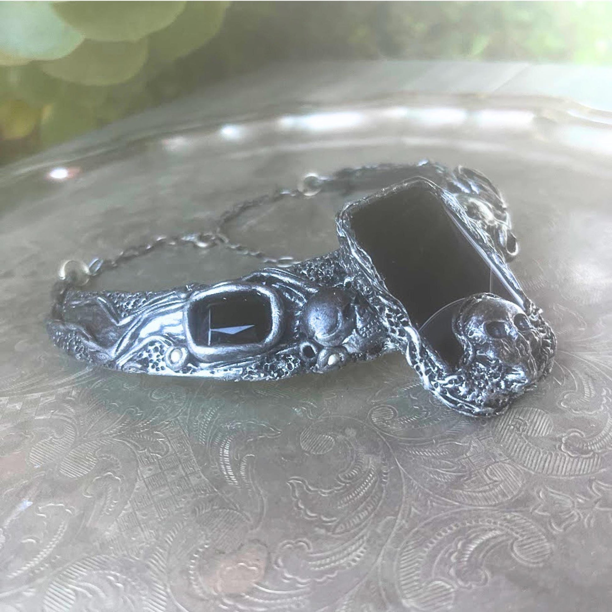 Onyx Skull Choker Necklace -  Gothic Statement Jewelry