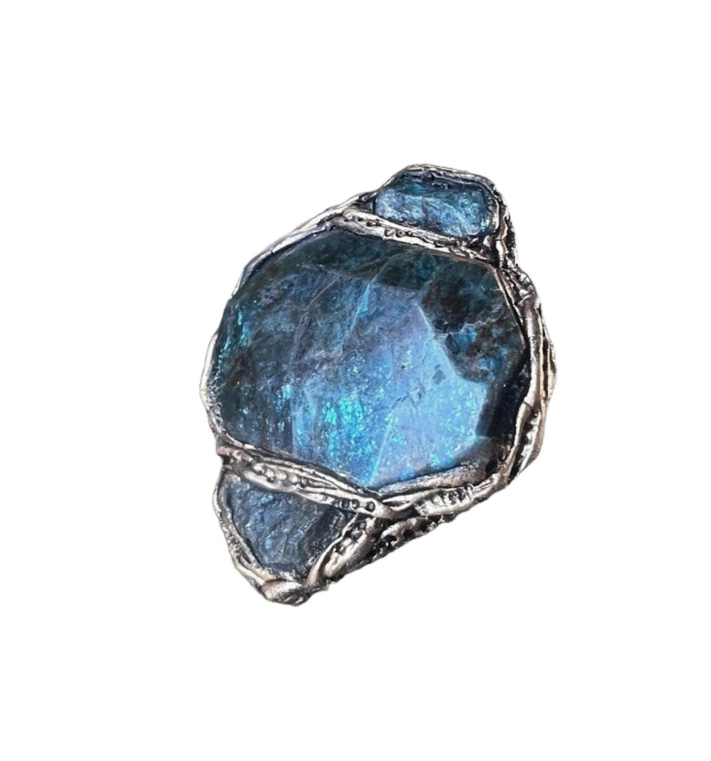 Apatite Raw Crystal Chunky Ring Blue Stone Cocktail Ring