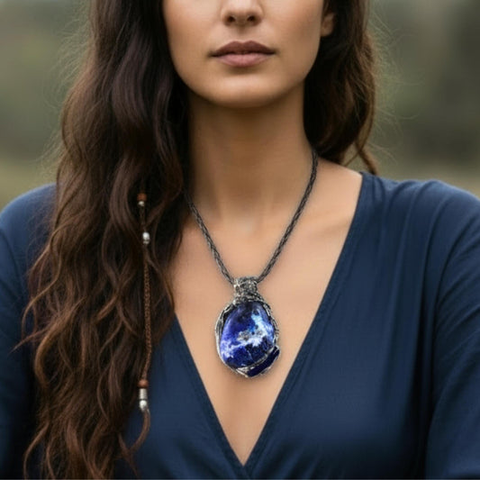 Blue Sodalite Pendant Necklace -  Intuition and Clarity Crystal Amulet