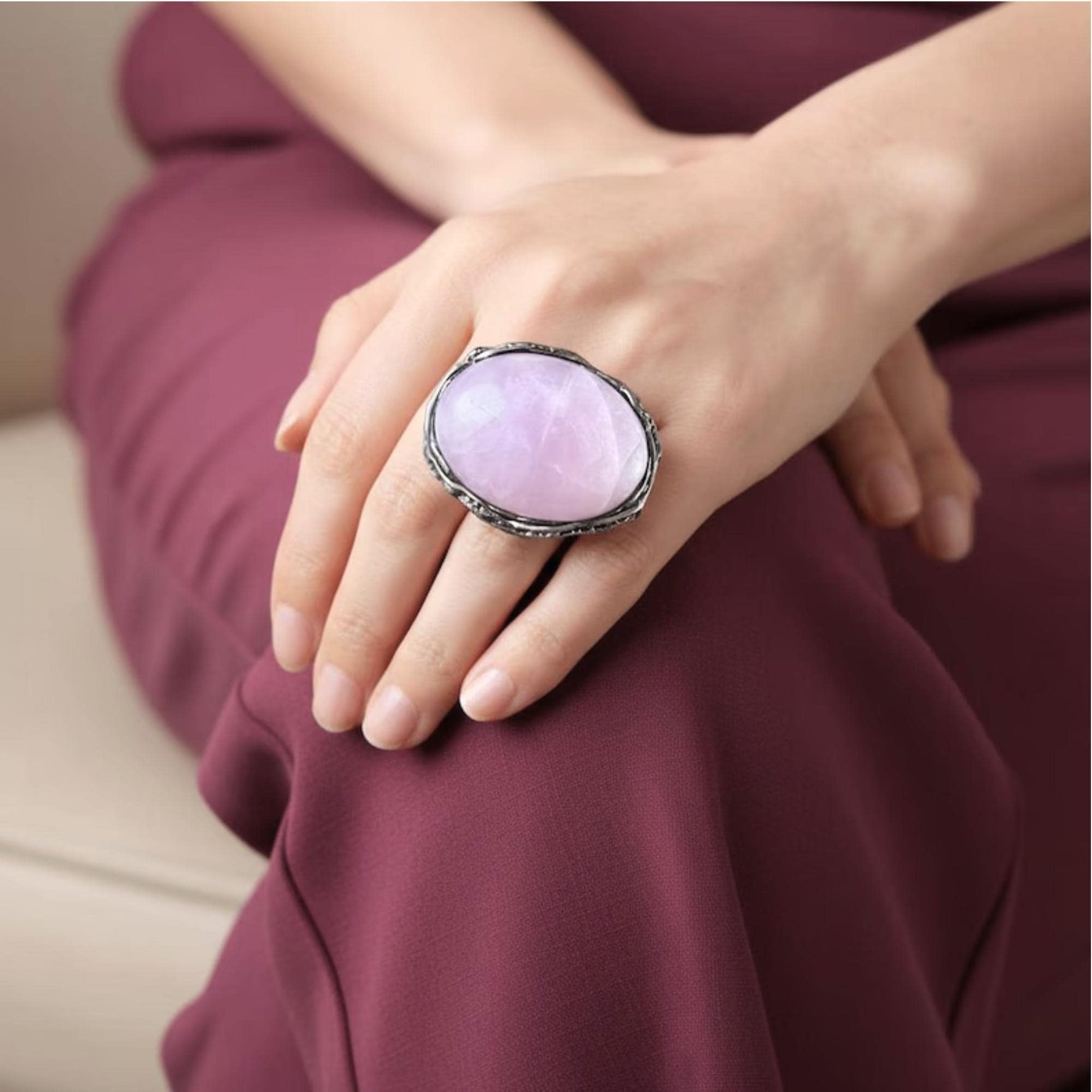 Gemstone Rose Quartz chunky cuff bracelet large statement