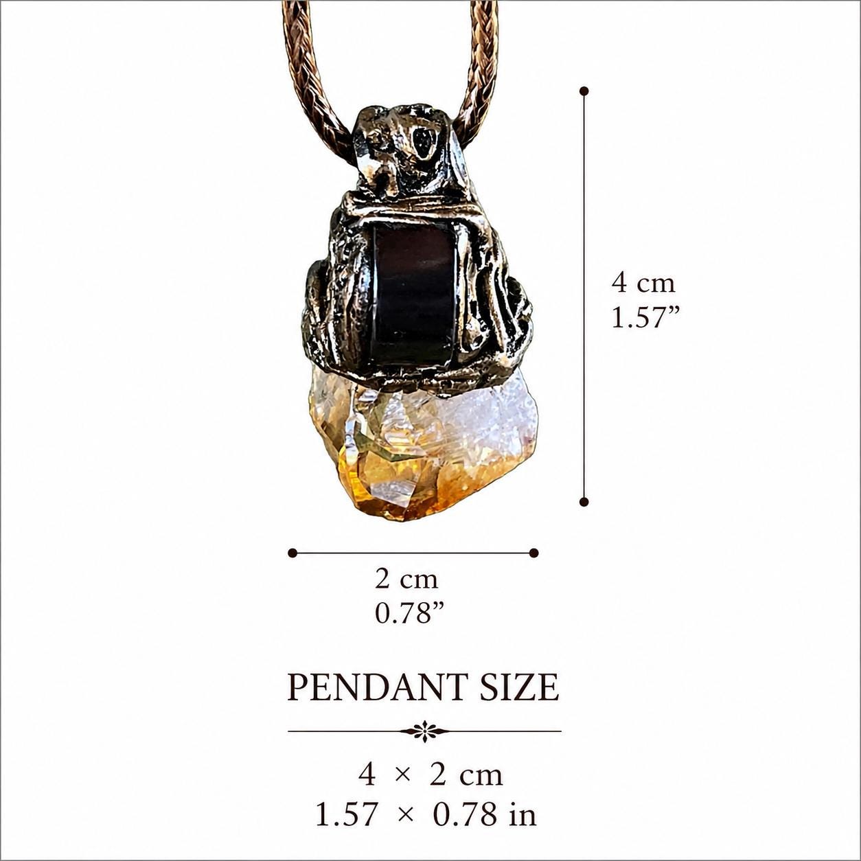 Citrine and Hematite Pendant -  Raw Crystal Amulet Necklace