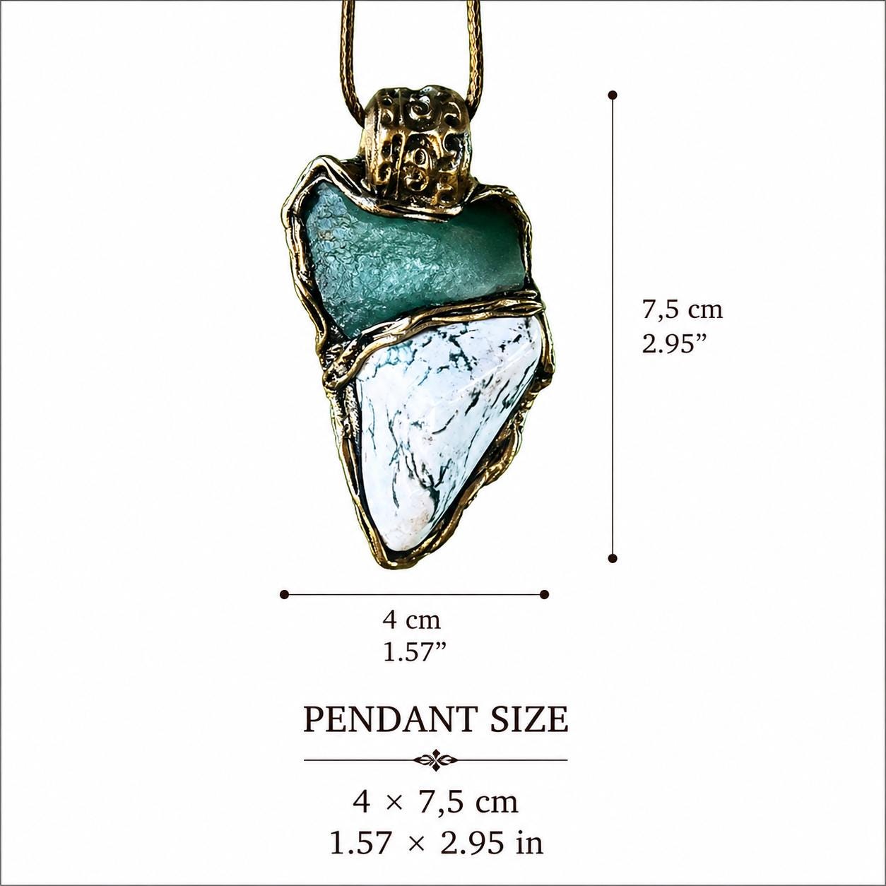 Green Aventurine and Tree Agate Crystal Pendant Necklace -  Large Healing Stone Amulet