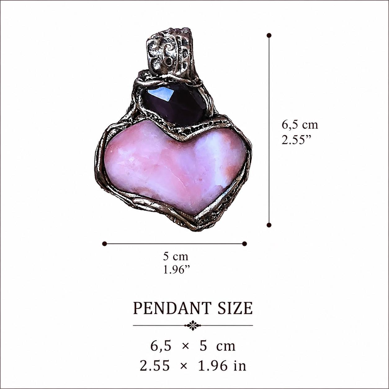 Pink Botswana Agate and Fluorite Heart Pendant Necklace -  Large Crystal Amulet