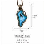 Blue Druzy Agate and Pearl Large Stone Pendant -  Teal Crystal Statement Necklace