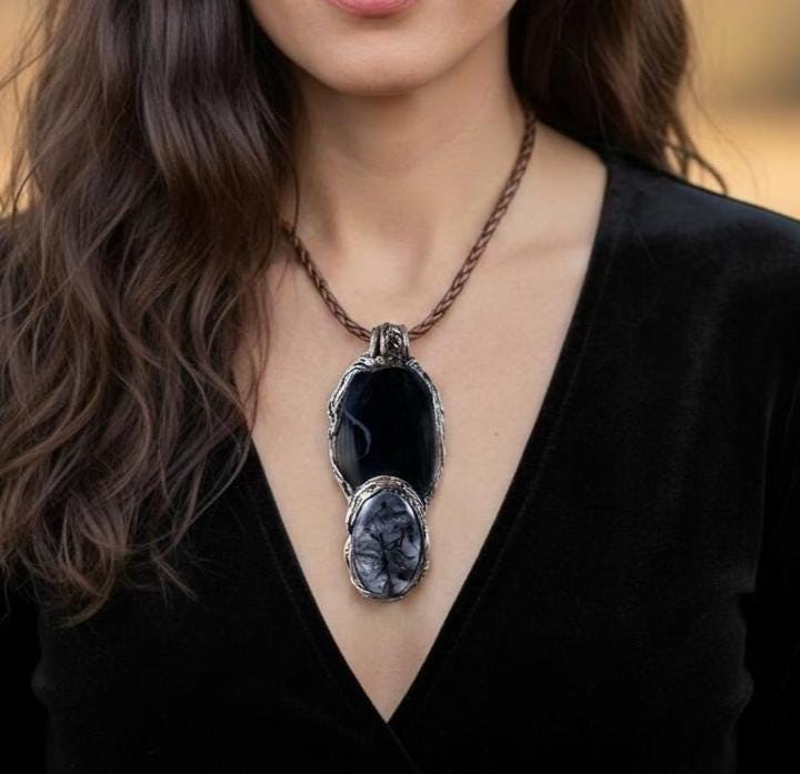 Empath Protection Necklace -  Tourmaline Quartz and Onyx Crystal Amulet