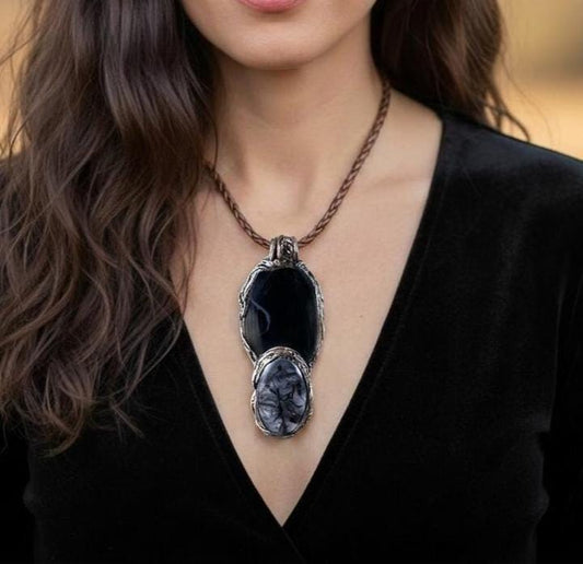 Empath Protection Necklace -  Tourmaline Quartz and Onyx Crystal Amulet