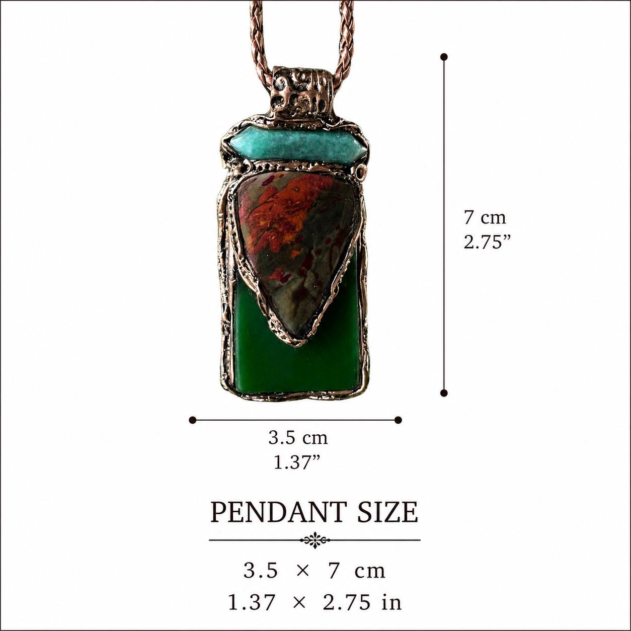 Green Jade Aventurine and Rhyolite Pendant Necklace -  Healing Crystal Amulet