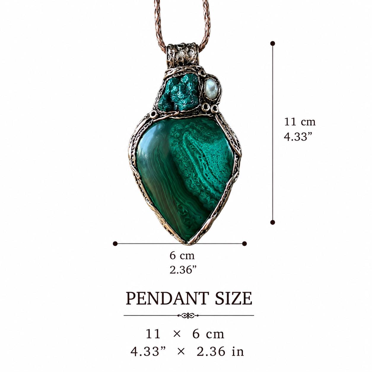 Malachite Chunky Pendant Necklace: Corduroy and Teardrop Amulet