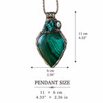 Malachite Chunky Pendant Necklace: Corduroy and Teardrop Amulet
