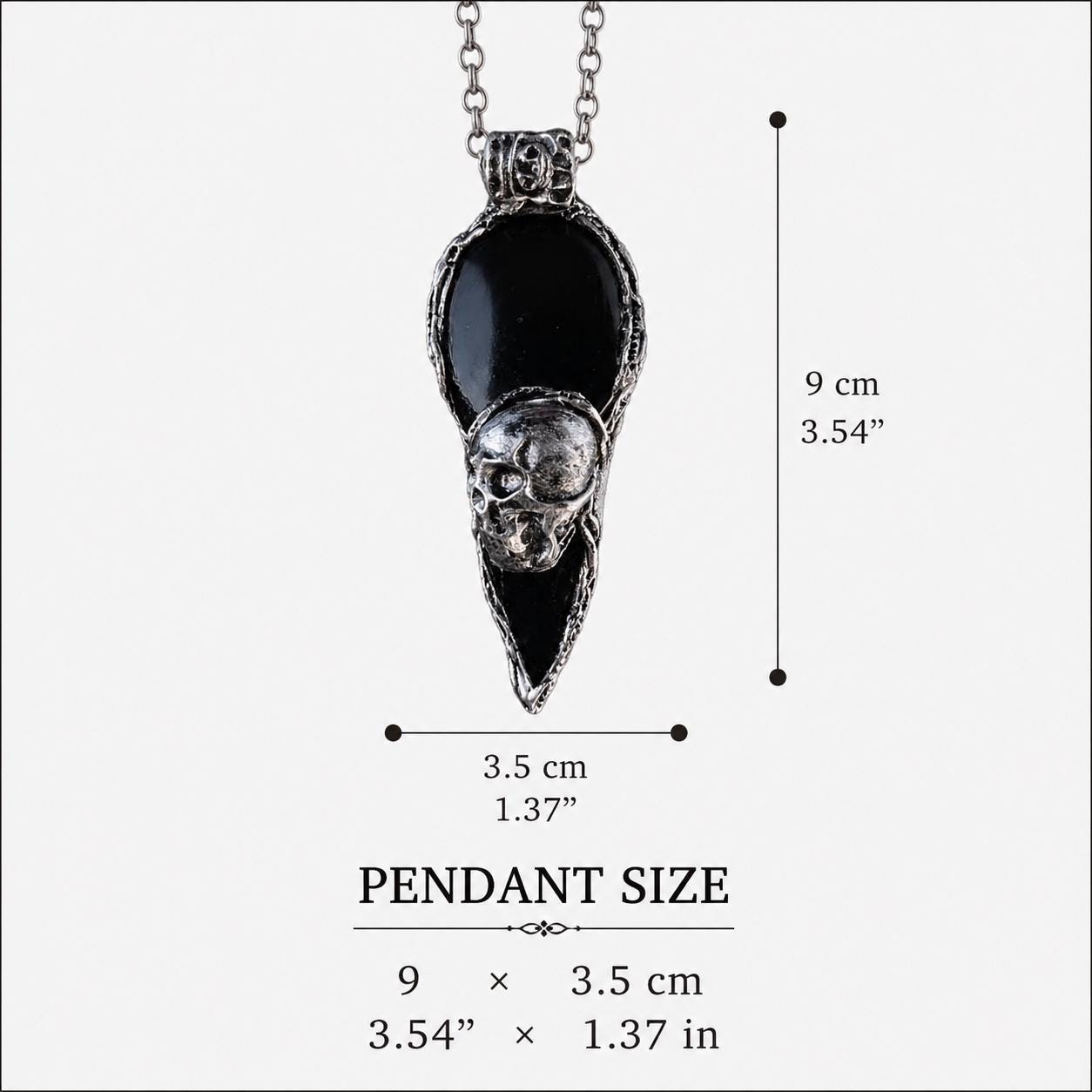 Onyx and Obsidian Arrow Skull Pendant Necklace -  Gothic Protection Amulet