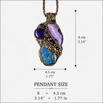 Peacock Ore and Purple Quartz Necklace -  Healing Raw Crystal Amulet Pendant