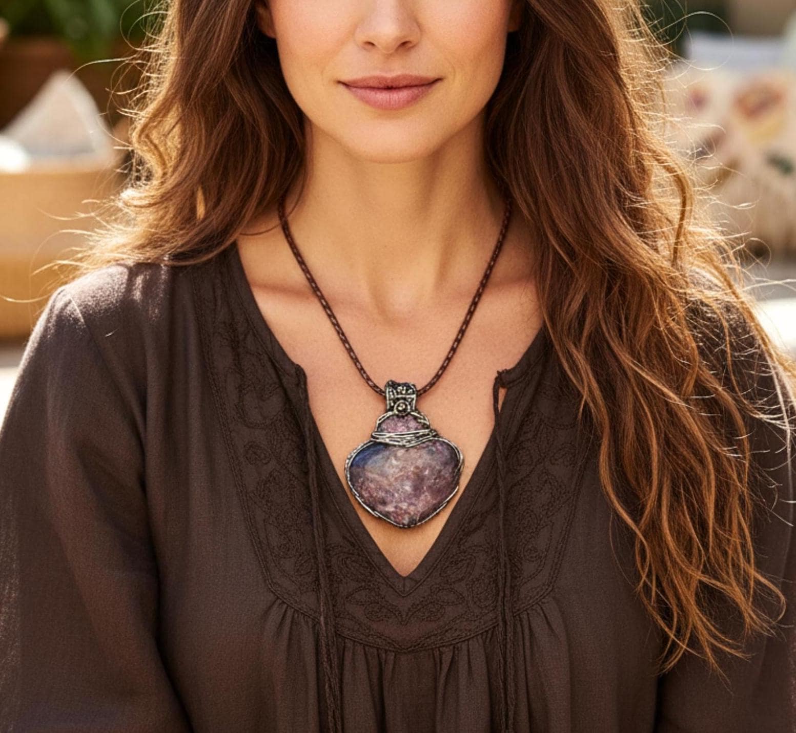 Golden Healer Quartz and Sunstone Large Crystal Heart Pendant -  Healing Crystal Amulet Necklace